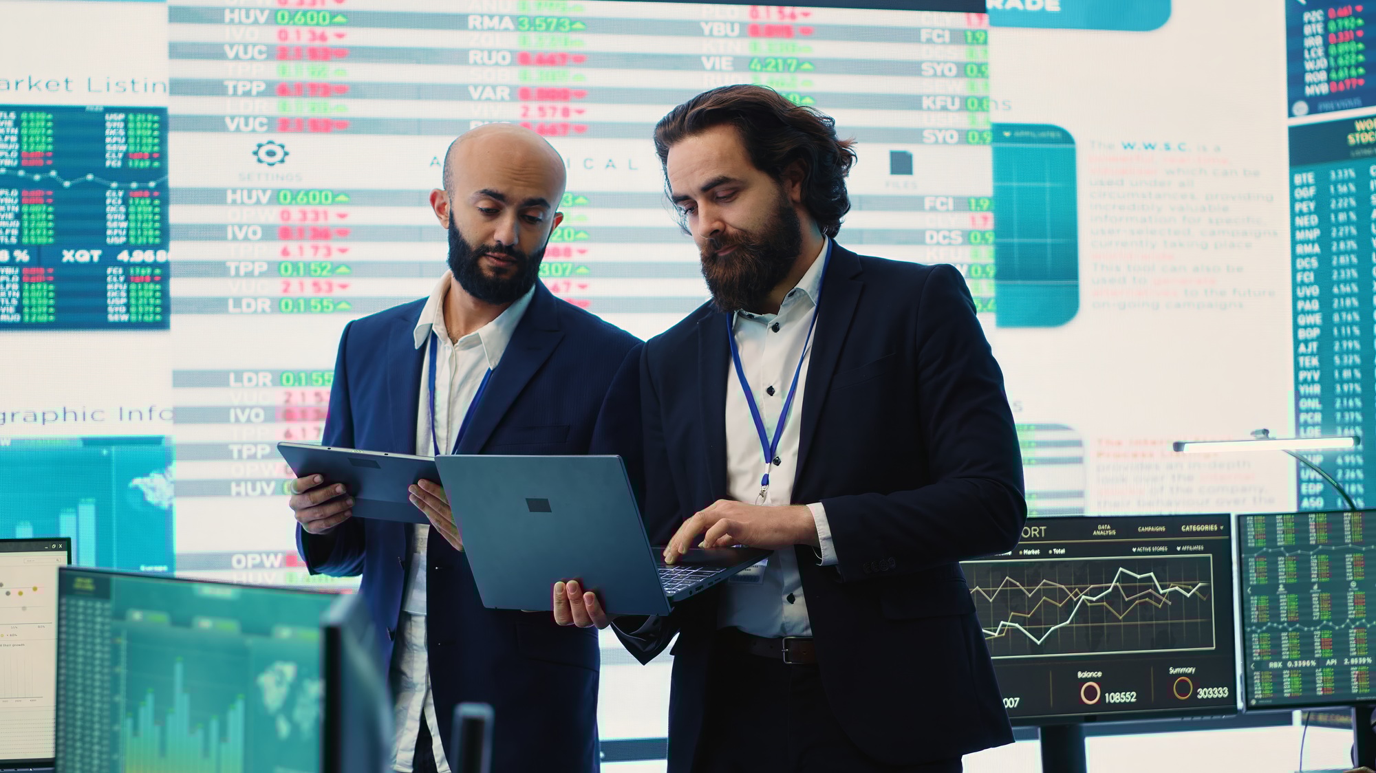 Team of investors analyzing profit amount and making decisions